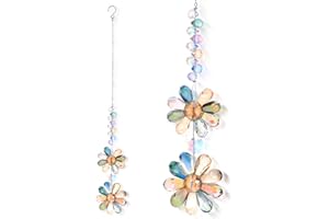 YQQYG Suncatcher Window Sun Catchers, Flower Sun Catcher Crystals, Window Rainbow Maker Crystal Hanging Decor for Home Patio Indoor Outdoor Garden Kitchen Windows Curtains Decor (Dark Multicolor)