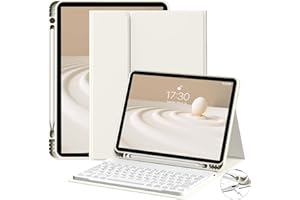 JKSML Keyboard Case for iPad Air 11 inch M3/M2 (2025/2024) & iPad Air 5th/4th Gen (2022/2020) 10.9-inch | Detachable Wireless Bluetooth Keyboard Cover with Pencil Holder | Auto Sleep/Wake(White Cream)