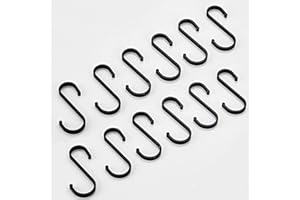 YFelomatric Ganchos en Forma de S de Aluminio Negro para Colgar en Cocina, para Tazas de Café, Ropa, Plantas, Artículos de Tocador - 12 Piezas