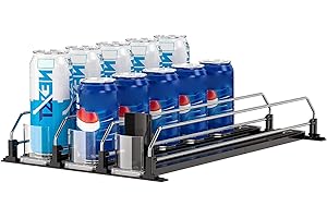 Gevvnss Distributore di lattine da frigorifero a 3 file, erogatore di bevande a spinta automatica con scorrimento regolabile, organizer per lattine di soda, frigorifero, 31 x 25 cm, nero