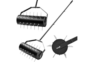 Fachmach Lawn Aerator Roller Garden Rolling Lawn Grass Spikes 6cm long, 141cm Detachable Handle, Heavy Duty Outdoor Manual Garden Lawn Tool