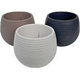 3 adet Plastik Sukulent Saksı Seti 0,13 lt Gizli Tabaklı Kakt&uuml;s ve K&uuml;&ccedil;&uuml;k &Ccedil;i&ccedil;ek Saksısı 62 x 67 mm Krem Gri Kahverengi
