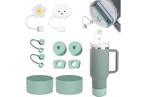 KOMICEA Zestaw akcesoriów do kubków Stanley - 6 szczelnych silikonowych zatyczek, 2 pokrywki słomki, 1 x etui silikonowe, akcesoria Stanley Cup do Stanley Cup 800 ml - 1100 ml (zielony)
