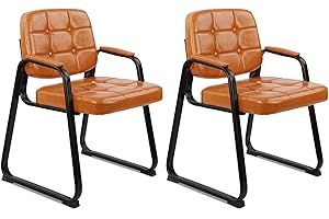 CLATINA Office Guest Chair, Leather Reception Chairs with Padded Arms, Desk Chair No Wheels Stationary for Conference Lobby Waiting Room Training Side Elderly, Set of 2-Orange