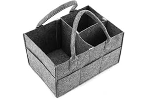 ZDHOSTY Baby nappy caddy organizer, newborn baby nappy caddy soft handle bag nursery storage removable sticky divider perfect for mum (dark grey)