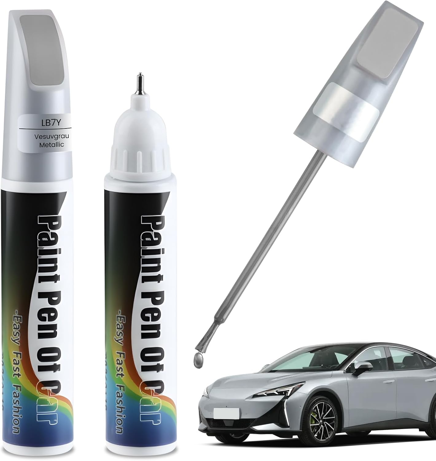 Penriter 2 Piezas LB7Y Vesubio Gris Reparador Arañazos Coche para VW/Volkswagen, 2 In 1 Bolígrafo de Reparación Arañazos Coche, Quita Arañazos Coche, Reparar Arañazos y Astillas