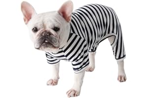 BT Bear Fat Dog Clothes,Dog Classic Striped Pajamas Soft Cotton Jumpsuit Pug French Bulldog Onesies Costume for Cats Puppy Small Medium Dogs(Black,XXL)