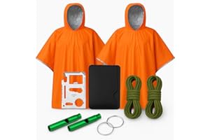 MISTER GIVER 2 x Poncho Termico Impermeable + 2 silbatos de Supervivencia +1 Tarjeta Multiherramienta 11 en 1 | Manta Termica Supervivencia | Kit Emergencia Outdoor | Ideal para Coche, Senderismo o Kit 72 h