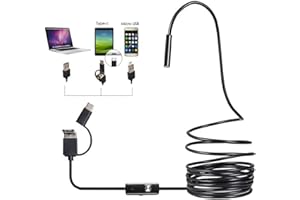 GANQUER 3 in 1 Endoscope Inspection Camera Digital Borescope Camera Waterproof 7mm Lens Snake Tube Borescope 6 LED Lights Industrial Borescope Black HD Camera(Black,size:3.5m)