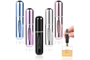 ZOLGINAH 5 Stück Parfümzerstäuber 5ml, Parfum Zerstäuber Für Unterwegs Mini Parfüm Abfüller Parfümzerstäuber Nachfüllbar Metall, mit Transparentem Sichtfenster(Rosa, Lila, Schwarz, Silber, Blau)