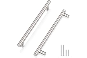 Probrico 10 Pack Brushed Nickel Kitchen Cupboard Handles, Stainless Steel Cabinet T Bar Knobs, Furniture Handles for Drawer, Wardrobe Pull Handles, 6.3" (160mm) Hole Center