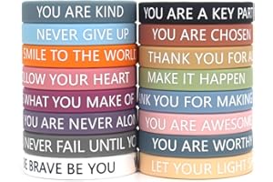 OUDQFCJ 16 Bracelets de Motivation en Silicone avec des Messages Positifs, Lot et Petit Cadeau Invité, d'Encouragement pour Enfants, Adolescents, Collègues et Employés, Maternelle, Maîtresse, Famille