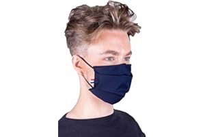ALEX(E) Protection Visage tissu lavable coton 100% Avec Barrette Nasale, Elastique réglable Made in France normes AFNOR, Par Lot de Deux Pièces (Marine) Taille Adulte