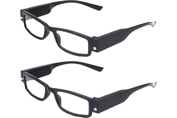 Ac-curate 2 paquets de lunettes de lecture de nuit à lecteur LED unisexe rectangulaire noir