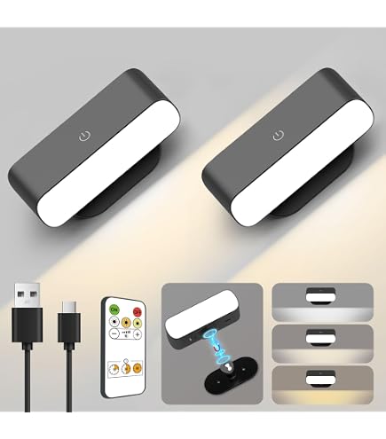 Toowell Lampada Da Parete Ricaricabile A Batteria Con Telecomando - Nera, Senza Fili - Luce Led Portatile Per Interni/Esterni