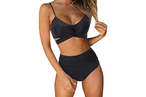 JFAN Costumi da Bagno Donna A Vita Alta Multicolori Due Pezzi Push Up Sexy Imbottito Reggiseno Bikini Cross Sportivo Classico Swimsuit