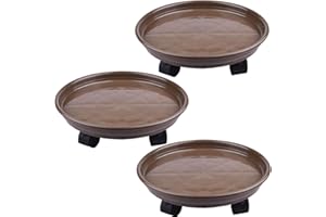 AOFOX Paquete de 3 paletas de plástico de 30 cm, Soporte para Plantas, Mover macetas Redondas, Rueda de Plataforma para macetas de Alto Rendimiento con Ruedas (marrón)