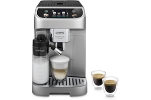 De'Longhi Magnifica Plus ECAM322.70.SB, Machine À Café Superautomatique Avec Système de Lait LatteCrema Pour Cappuccino Automatique, Écran Tactile Couleur, Fonction Extra Shot, 1450W, Argent/Noir