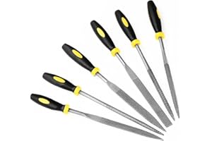 Happyupcity - Set di 6 lime con manico in metallo, 4 x 160 mm, piccole lime in metallo, con chiusura piatta, quadrata, triangolare, rotonda, mezza rotonda, per lavori in metallo