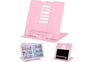 Buchstützen, MSDADA Leseständer Kochbuchhalter 6 Stufen Verstellbar Metall Faltbar Multifunktions rutschfest Kinder Buchständer für Küche Arbeitszimmer Büro Schule These(Hell-Rosa)