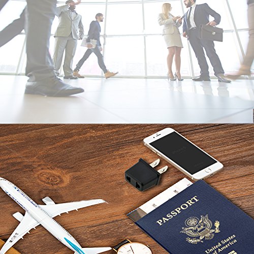 Bystep 6x Reisestecker Adapter DE / EU socket auf US 2Pin Stecher, Univeral Reise Steckdosenadapter für Amerika Kanada Japan China Mexiko Thailand Taiwan Brasilien Philippinen etc, Schwarz Reiseadapter - 5