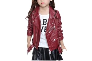YWLINK Chaqueta De Cuero NiñA Color SóLido Chaqueta De Moto Abrigo con Cremallera Hebilla De CinturóN Abrigo Corto Casual De Moda Regalo De Fiesta De CumpleañOs Navidad Disfraz De NiñA De 3-13 AñOs