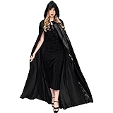 Myir JUN Mantello con Cappuccio, Adulto Halloween Lungo Mantello Halloween Costume Unisex Strega Wicca Mantello (Nero, L)