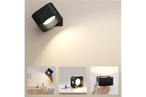 FOMYHEARD Lámpara de pared LED 360° Giratoria Aplique con Batería Recargable, Tres Niveles de Temperatura, Color y Brillo, para Interior, Estudio, Dormitorio