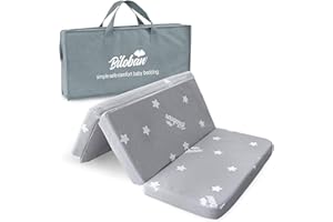 SPRINGSPIRIT Matelas de voyage à trois plis 95 x 65 cm, imperméable, doux, respirant, portable avec housse amovible à fermeture éclair, convient pour lit de voyage Red Kite et Graco, gris