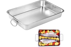 GBKDQQ Plat à gratin rectangulaire en acier inoxydable avec poignées - Grand format - 40 x 30 x 7 cm - Pour four, barbecue, plat à gâteau, résistant à la chaleur - Passe au lave-vaisselle - Argenté