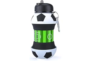 YverLand Botella de agua plegable para niños y niñas sin bpa. Cantimplora infantil para camping, personalizada con tu deporte. Balón de agua compacto para regalo original (Futbol)