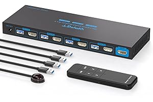 AILVLVNG 4K144Hz KVM Switch 4 PC 1 Monitor, 8K60Hz HDMI Switch KVM per 4 Computer che Condividono 1 Monitor e 4 Dispositivi USB 3.0 Come Tastiera, Mouse e Stampante, Supporta 2 Metodi di Commutazione