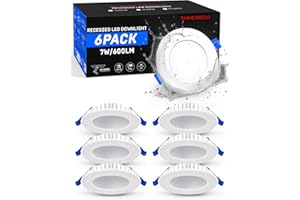 Shine Decor Led Einbaustrahler 230V, 7W Ultra Flach 26mm Led Spots Led Deckenstrahler, Kaltweiß 6500K 600LM, IP44 Wasserdicht für Badezimmer Küche Wohnzimmer, Ausschnitt Øφ68-80mm, 6er Set