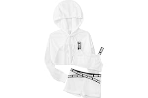 Manyakai Kids Girls 3Pcs Street Dance Outfit Athletic Tracksuit Crop Top Sweatshirt with Booty Shorts Set