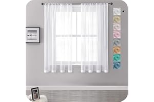 ‎MRTREES MRTREES Stores Gardine Weiß Wohnzimmer Gardinen modern Schlaufenschal 2er Set 122×140cm (H×B) Vorhänge Leinenoptik halbtransparent Schals Vorhang kurz