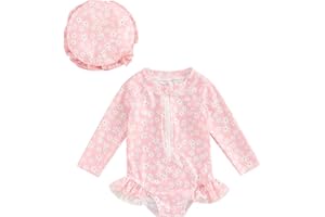 SPRINGCMY Tollder Maillot de bain une pièce à manches longues et fermeture éclair pour fille Motif floral