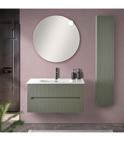 Mobile bagno da 80 cm 2 Ante Rovere Chiaro + Lavabo Ceramica Nera - XENOS