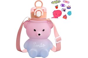 Xzeemo Cute Bear Water Bottle With Straw, 800ML Childrens Drink Bottle, Leak-Proof Water Bottle, BPA Free Sport Drinks Jug, Gradient Colorful Water Bottles for Kids Girls Boys School Travel (C)