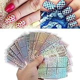 hunpta 24 Sheets New Nail Hollow Irregular Grid Stencil Reusable Manicure Stickers Stamping Template Nail Art Tools (Colorful)