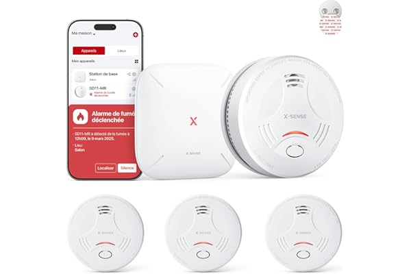 X-Sense Détecteur de Fumée Connecté, Compatible Home Assistant, Alarme Incendie avec Fixation Magnétique sans Perçage, Mode Nuit Silencieux, Batterie Remplaçable, Fonction App Alertes, SD11-MR31