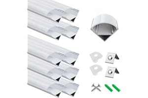 W LightingWill 10-Pack LED Aluminum Profile, Strip Channel 3.3ft/1Meter Silver V-Shape Light Diffuser with Milky White Cover, End Caps and Mounting Clips V02