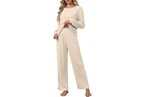 CheChury Ensemble Pantalon et Haut Femme Ensemble 2 Pièces Chic et Elegant Femme Pyjama à Manches Longue Survêtement de Détente Doux Loungewear Décontracté