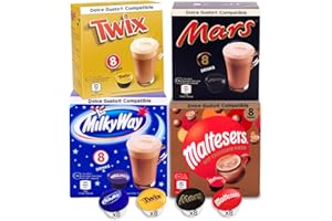 CAFFÉLUXE Lote de cápsulas de chocolate para beber, 32 cápsulas compatibles con máquinas de café Dolce Gusto - Twix, Mars, Milkyway, Maltesers - 4 paquetes de 8 cápsulas cada uno