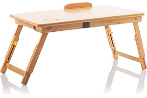 InnovaGoods - Table Pliante d'Appoint en Bambou Lapwood, avec Tiroir et Repose-Verre, Hauteur Réglable 21-27cm, Idéale pour Barbecue Charbon et Travail à Domicile, Beige, 53,5 x 21-27 x 34 cm, Bois