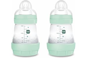 MAM Pack 2 Biberones Anticólicos, Recién Nacido, 0-2 Meses, 160ml, con Tetina 1 Flujo Lento de Fácil Aceptación, Autoesterilizable y Fácil de Limpiar, MAM Easy Start Anti-Colic, Azul Brillante, 2uds