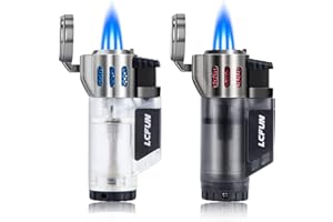 LCFUN Jet Lighter 2 Pack Windproof Lighter 3 Flame Butane Torch Fire Lighter Refillable Gas Petrol Lighter Butane Not Included(Black&Silver)