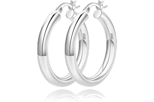 PRETOLE 4mm Thick Silver Chunky Earrings Steling Silver Post Hoops Earrings For Women Hollow Tube Hoop Earrings Thick Chunky Silver Hoops Hypoallergenic Lightweight Silver Hoop Large Earrings 20/30/40/50/60MM