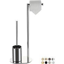 BVL Toilettenpapierhalter Stehend, Schwarz, Edelstahl – Mit WC-Bürste, 1,37 Kg Schwer, Für Kleine Bäder