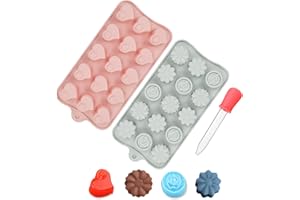 JUSONEY Herzförmige Silikonformen für Wachsschmelzen, 15 Mulden, 2 Stück Silikon-Schokoladenformen für DIY Mini Gelee Süßigkeiten Formen gummierte Eiswürfelform Kuchen handgefertigt Backformen