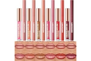 HQDA 12 Pcs Hydrating Lip Oils + Lip Liner Pencil Combo Sets, Nude Lipliner Glass Lip Glosses Long Lasting Non-Fading Waterproof Lip Makeup Set Gift For Women